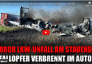 D: Auffahrunfall mit Lkws und Wohnmobil → brennende Fahrzeuge, ein Todesopfer auf der A 2 bei Bornstedt