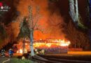 D: Große Hütte eines Pferdehofes brennt am Waldrand in Calw
