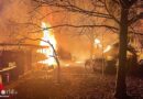 D: Großbrand mit explodierenden Druckgasbehältern in Bruchsal → vier Gartenhütten und ein Holzunterstand zerstört
