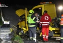 Oö: Autotransporter auf A 9 bei Wartberg an der Krems frontal gegen Anpralldämpfer geprallt